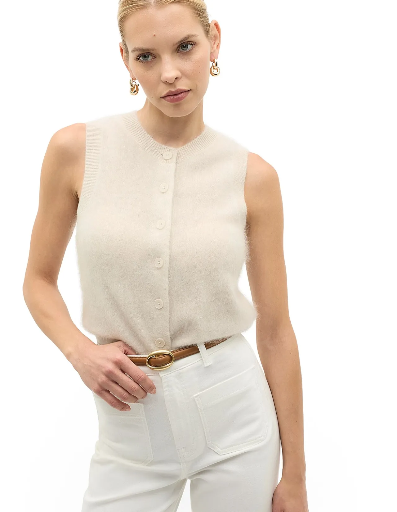 BRUSHED CASHMERE BUTTON VEST