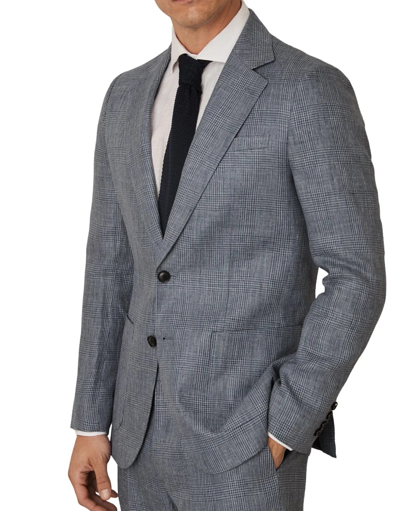 2B SB REEF NOTCH PRINCE OF WALES CHECK LINEN BLAZER