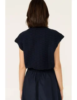 BUBBLE KNIT TOP IN NAVY