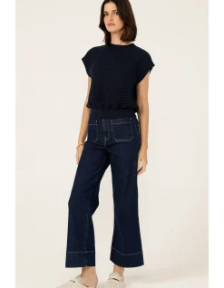 BUBBLE KNIT TOP IN NAVY