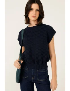 BUBBLE KNIT TOP IN NAVY