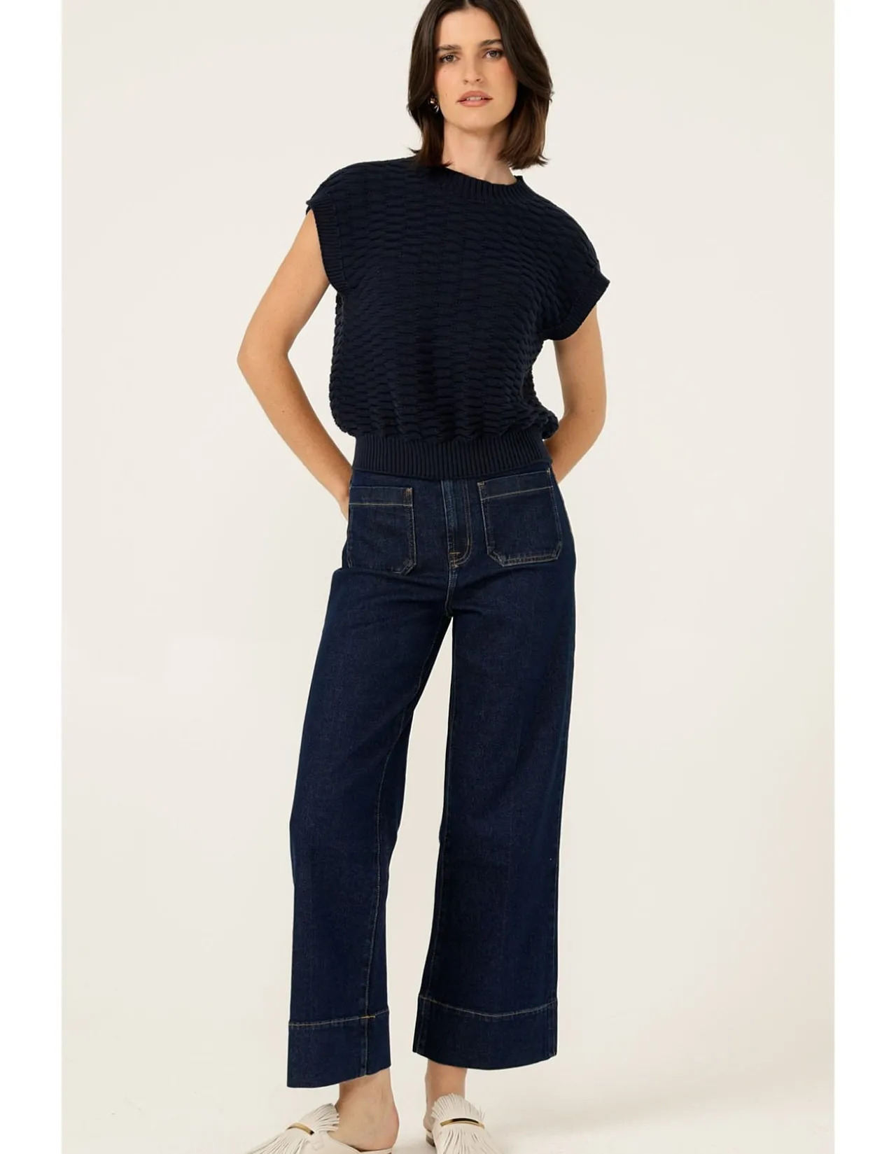 BUBBLE KNIT TOP IN NAVY