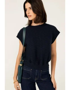 BUBBLE KNIT TOP IN NAVY