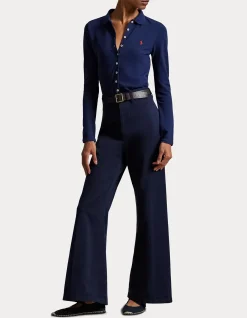 BUTTONED-PLACKET LONG-SLEEVE POLO SHIRT