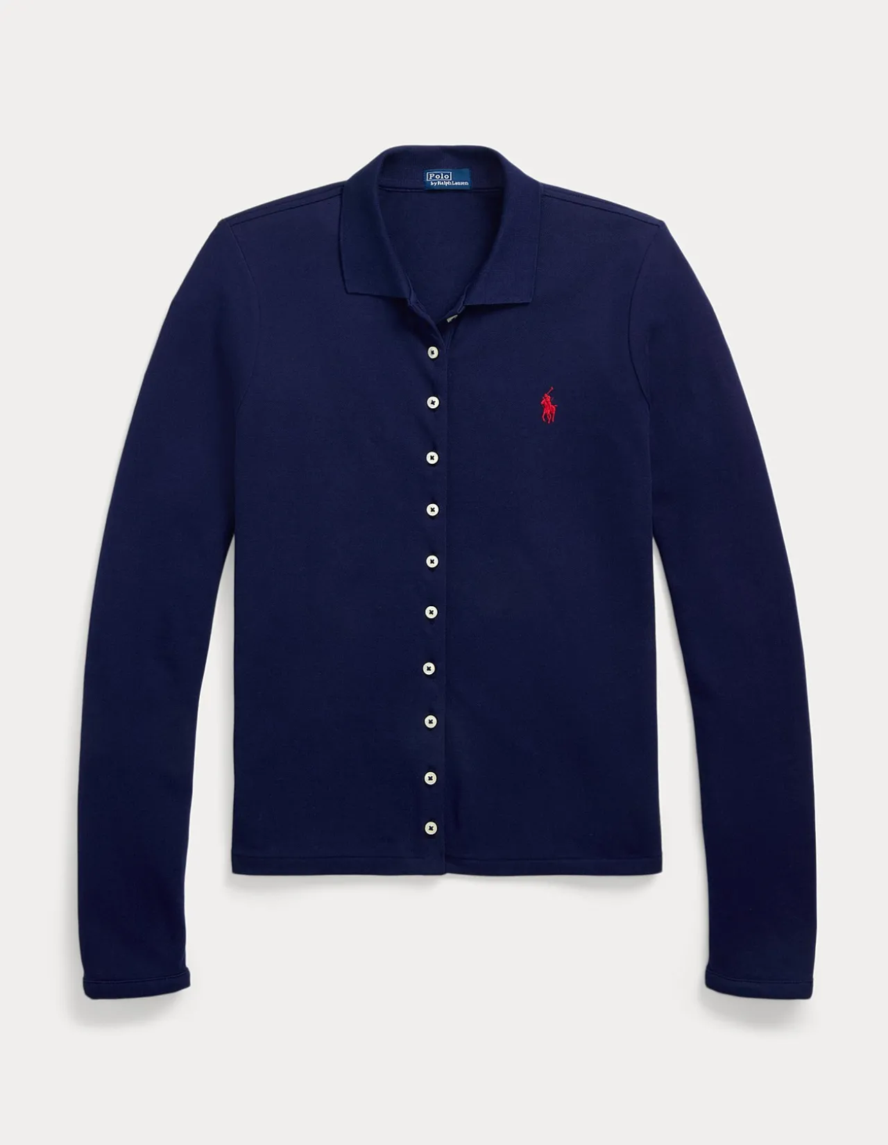 BUTTONED-PLACKET LONG-SLEEVE POLO SHIRT