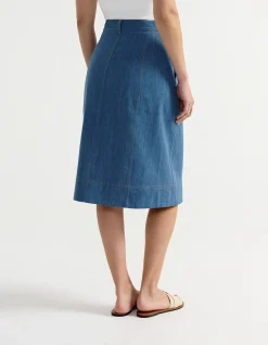 BUTTON FRONT DENIM SKIRT