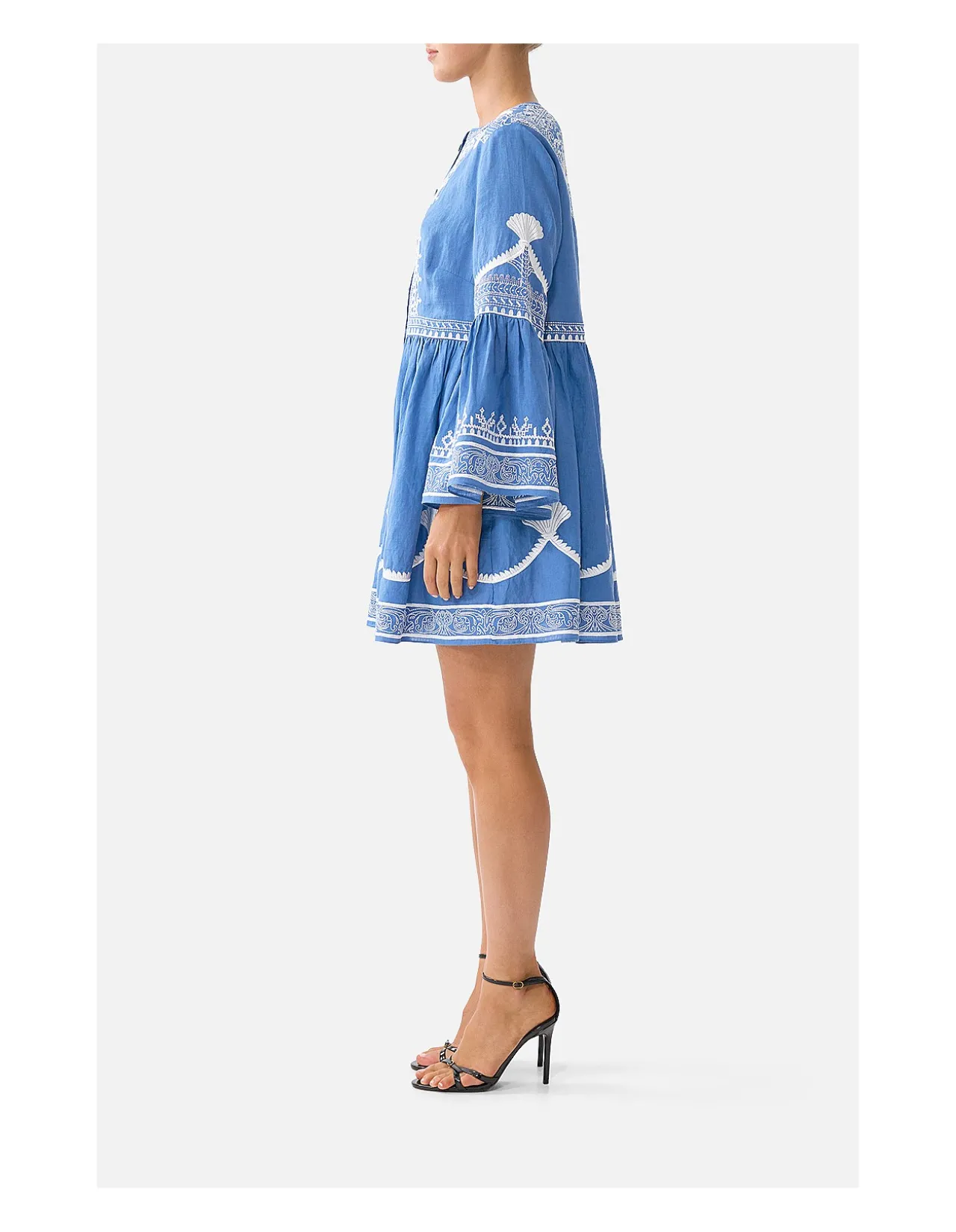 BUTTON THROUGH MINI DRESS WITH FLARED SLEEVE