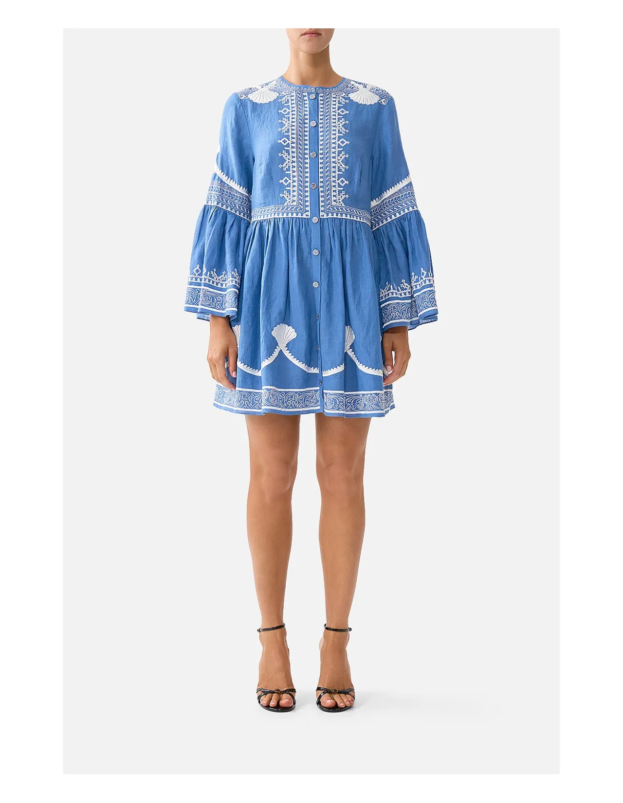 BUTTON THROUGH MINI DRESS WITH FLARED SLEEVE