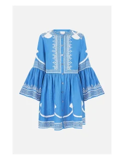 BUTTON THROUGH MINI DRESS WITH FLARED SLEEVE