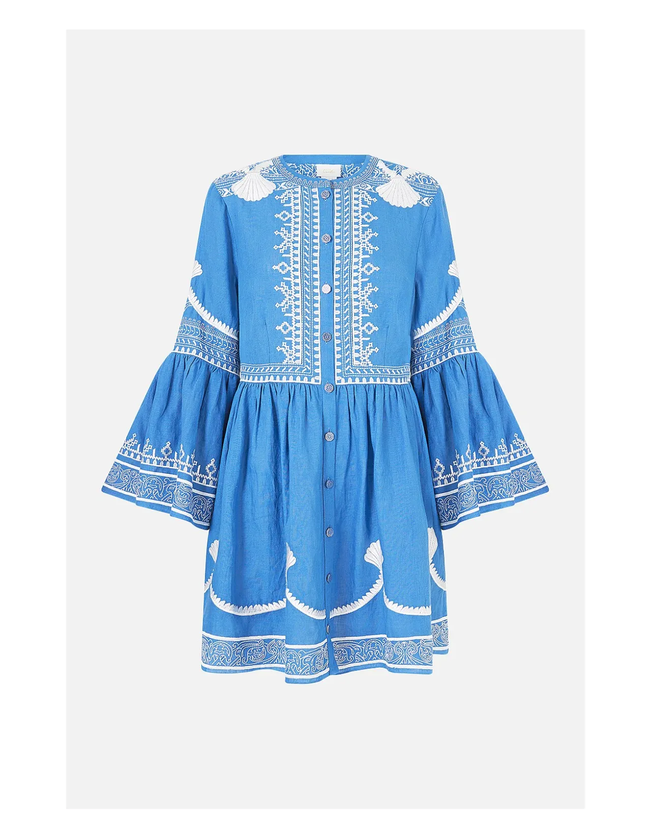 BUTTON THROUGH MINI DRESS WITH FLARED SLEEVE