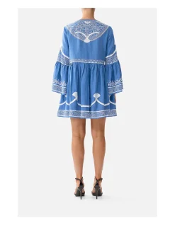 BUTTON THROUGH MINI DRESS WITH FLARED SLEEVE