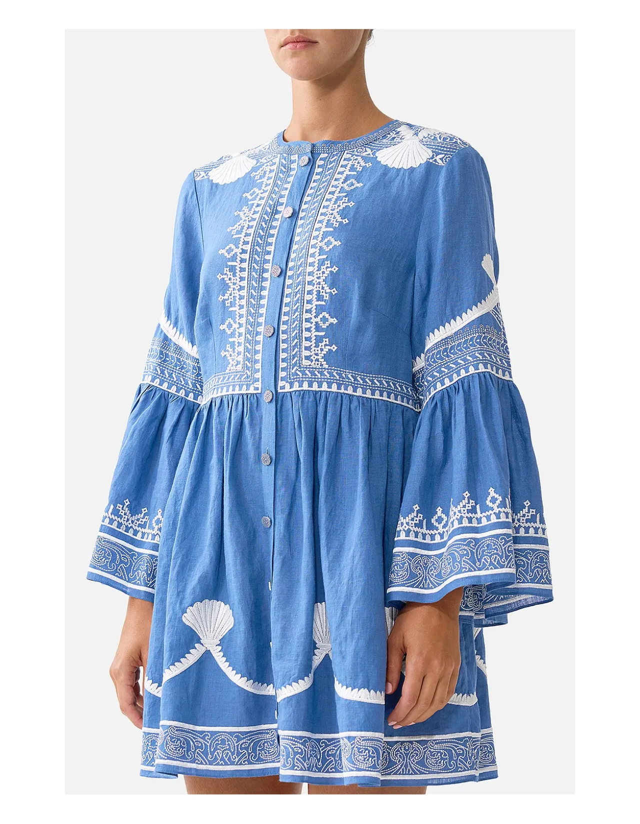 BUTTON THROUGH MINI DRESS WITH FLARED SLEEVE