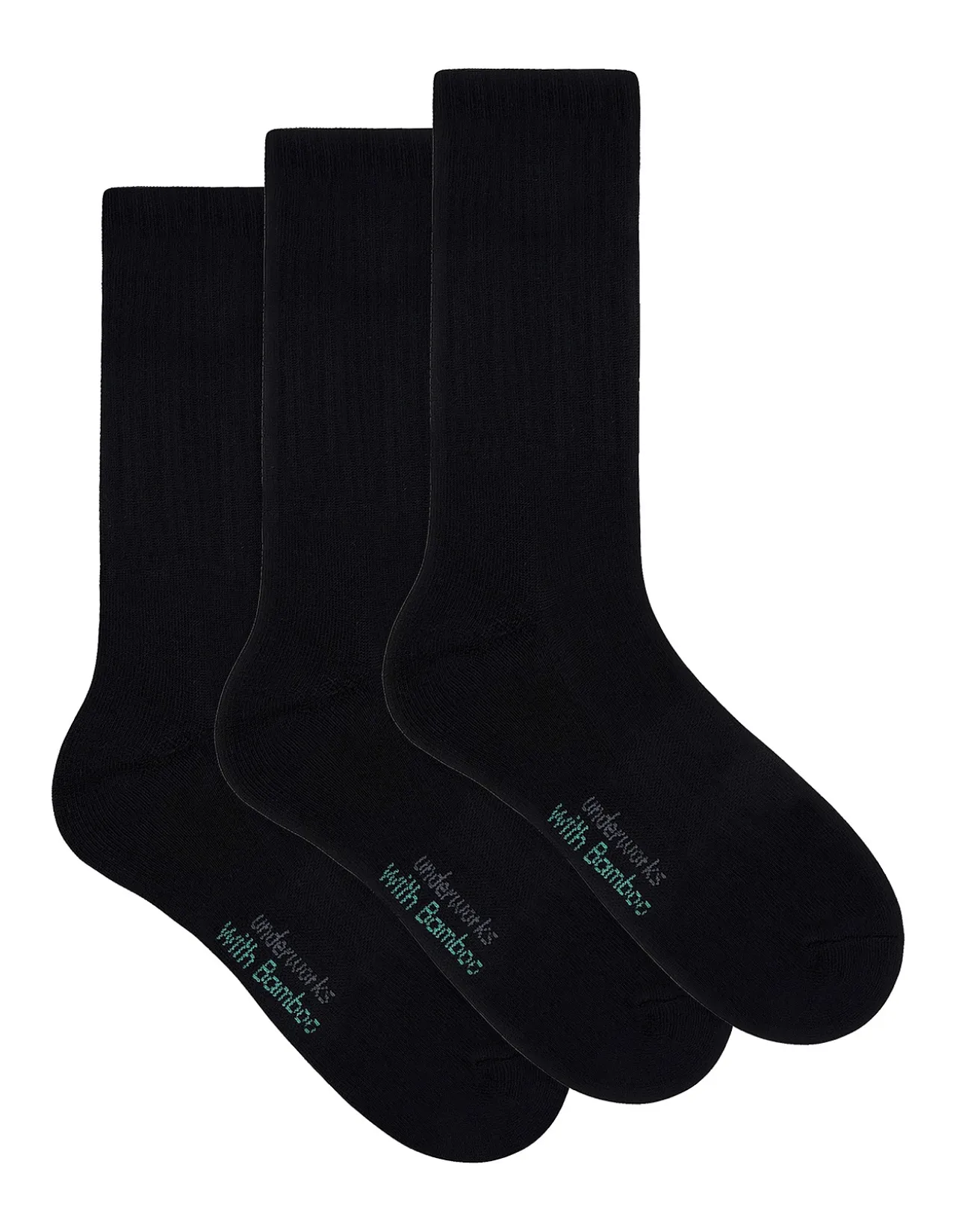 BY UNDERWORKS MENS CUSHIONED CREW WITH BAMBOO 3 PACK, BLACK