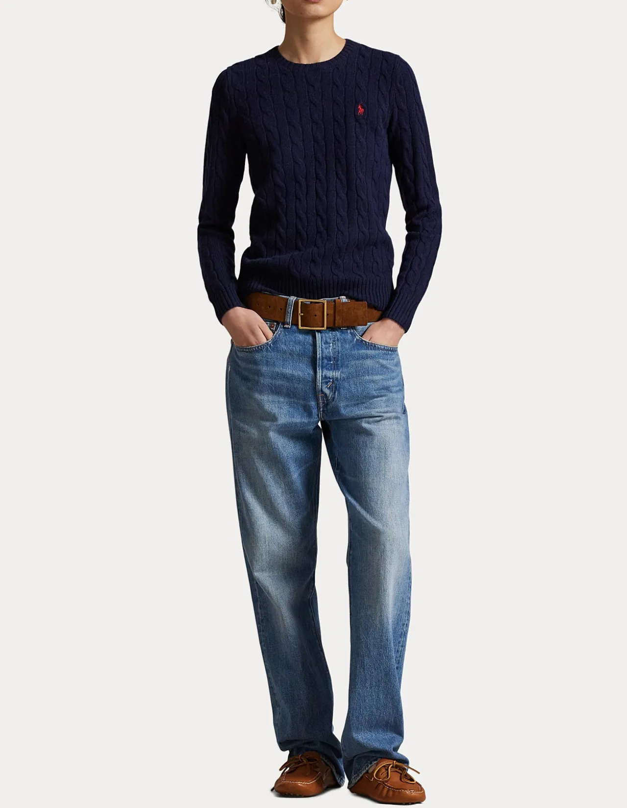 CABLE WOOL-CASHMERE CREWNECK SWEATER