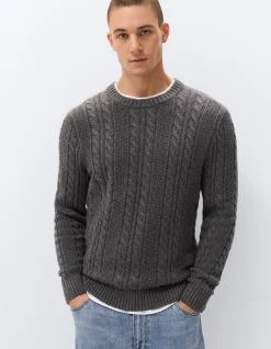 Cable Crew Knit: Textured Timeless Cotton Cashmere Wool Blend with Classic Rope Design