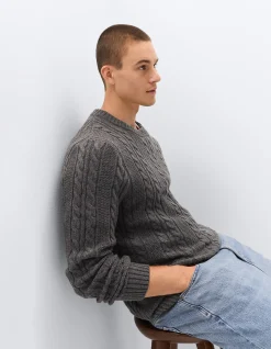 Cable Crew Knit: Textured Timeless Cotton Cashmere Wool Blend with Classic Rope Design