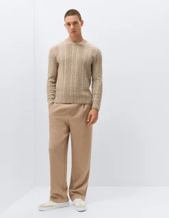 Cable Crew Knit: Textured Timeless Cotton Cashmere Wool Blend with Classic Rope Design