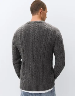 Cable Crew Knit: Textured Timeless Cotton Cashmere Wool Blend with Classic Rope Design