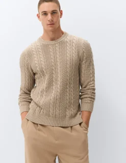 Cable Crew Knit: Textured Timeless Cotton Cashmere Wool Blend with Classic Rope Design