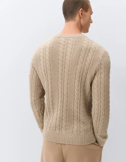 Cable Crew Knit: Textured Timeless Cotton Cashmere Wool Blend with Classic Rope Design