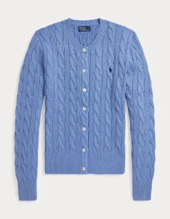 CABLE-KNIT COTTON CREWNECK CARDIGAN