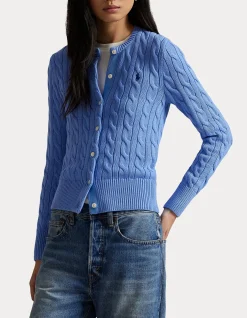 CABLE-KNIT COTTON CREWNECK CARDIGAN