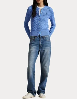 CABLE-KNIT COTTON CREWNECK CARDIGAN