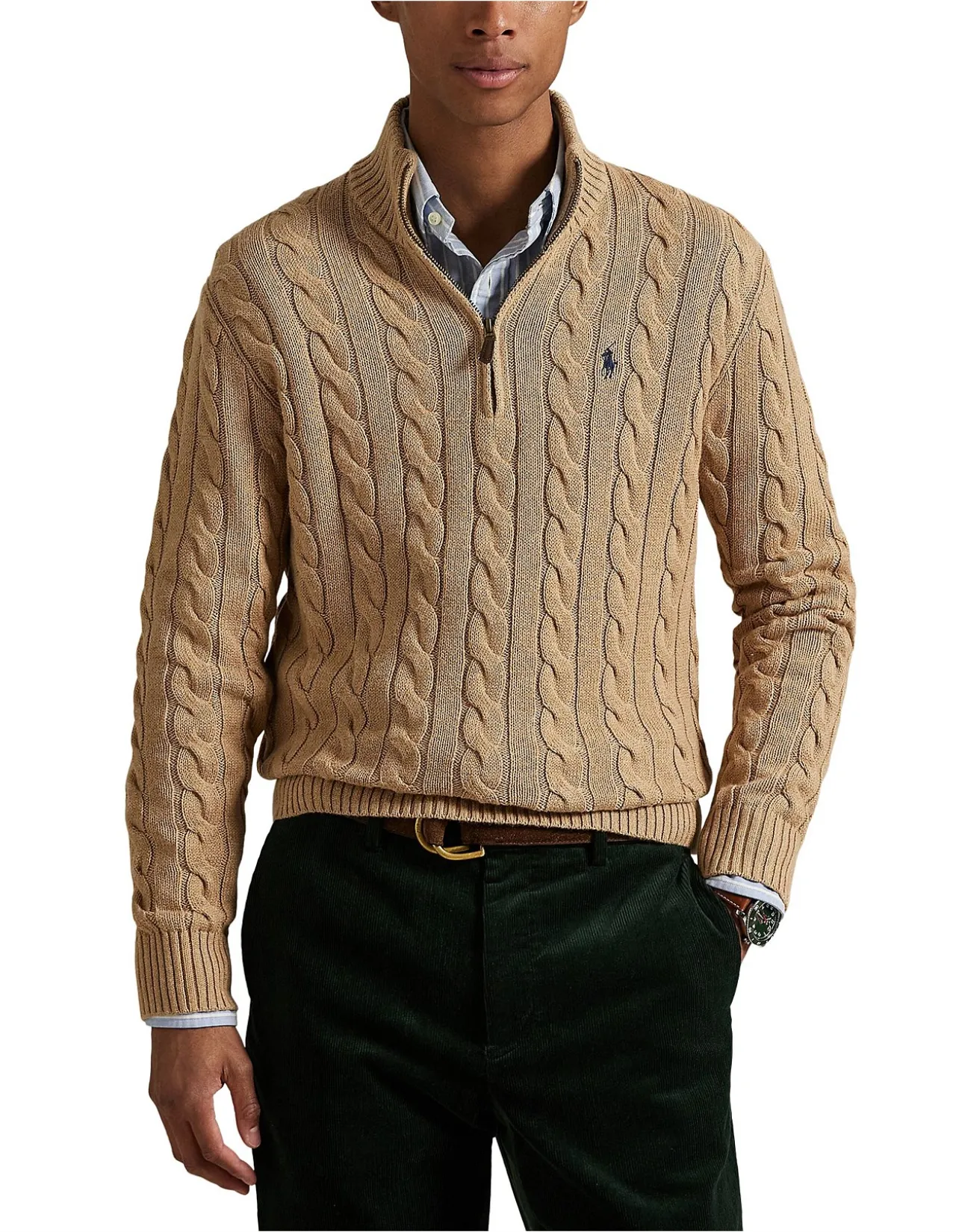Cable-Knit Cotton Quarter-Zip Sweater