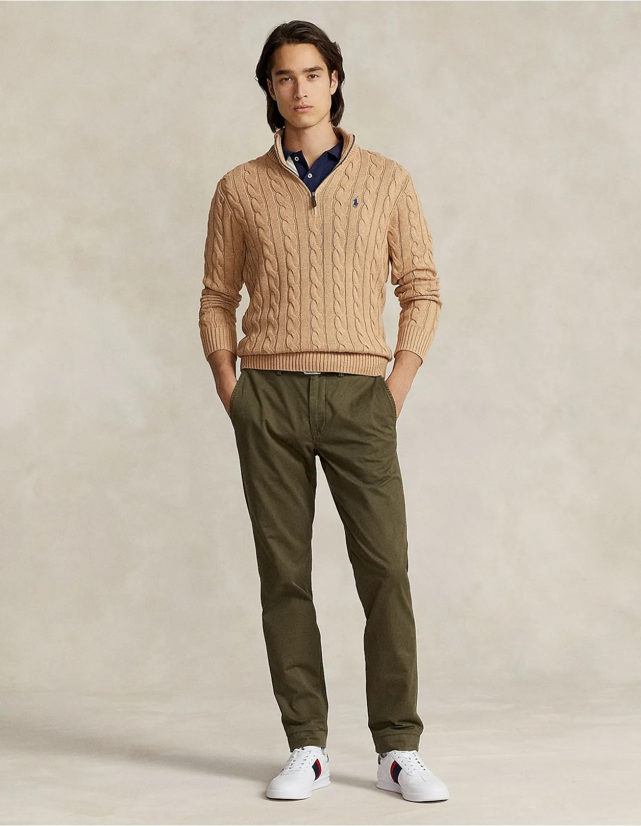 Cable-Knit Cotton Quarter-Zip Sweater