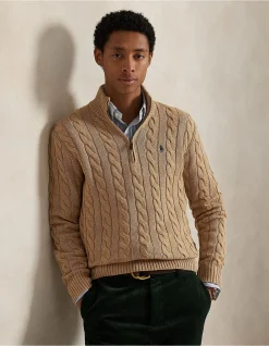 Cable-Knit Cotton Quarter-Zip Sweater