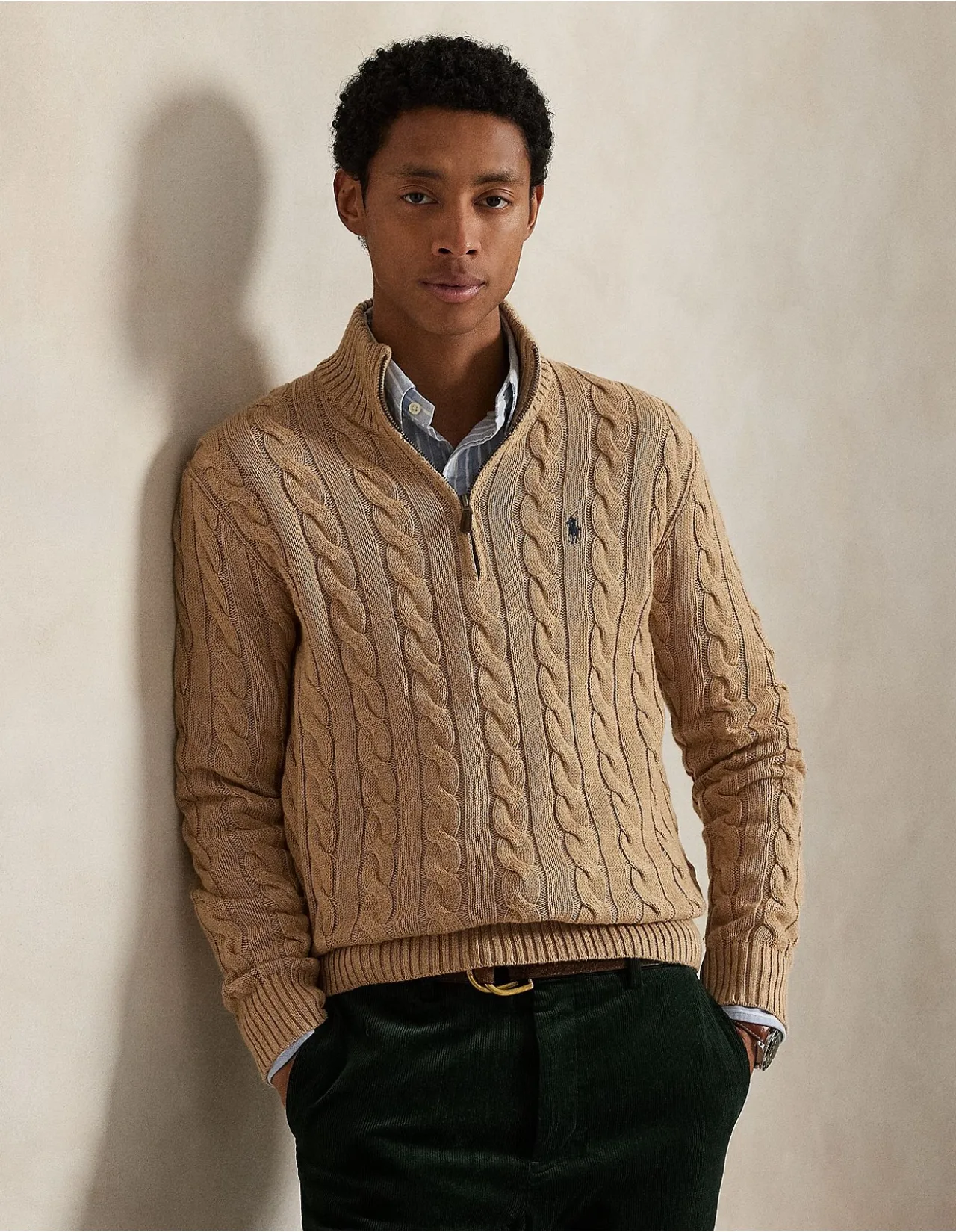 Cable-Knit Cotton Quarter-Zip Sweater