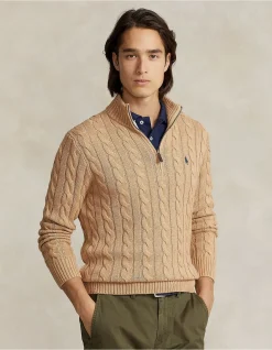 Cable-Knit Cotton Quarter-Zip Sweater