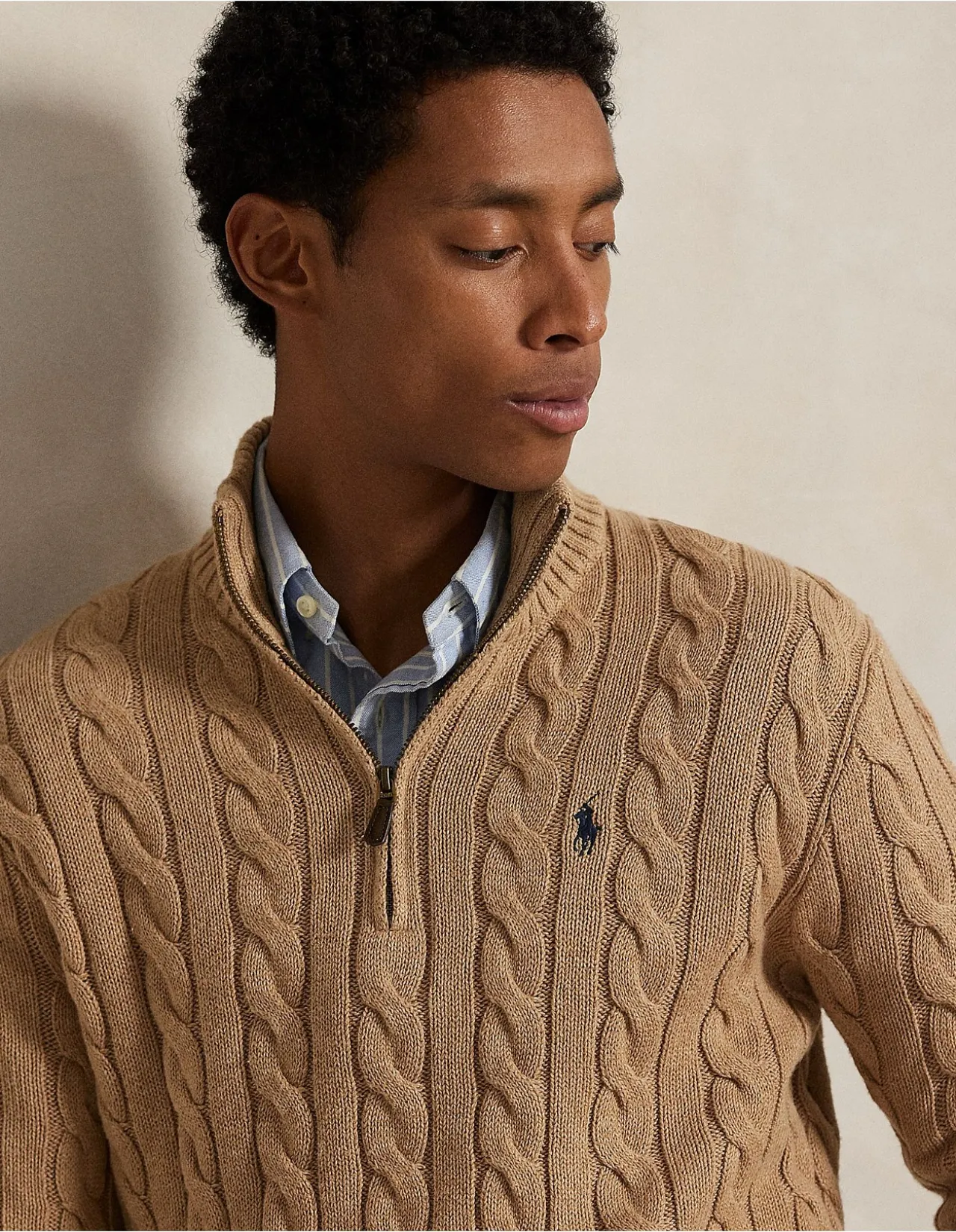 Cable-Knit Cotton Quarter-Zip Sweater