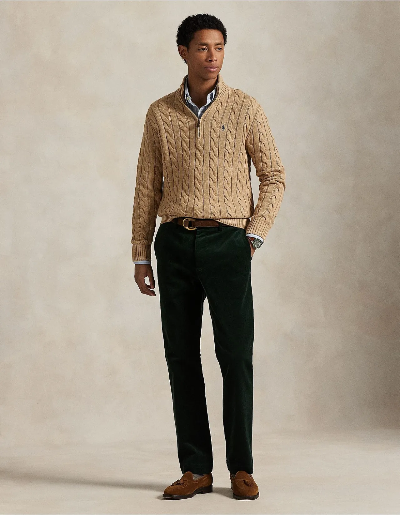 Cable-Knit Cotton Quarter-Zip Sweater