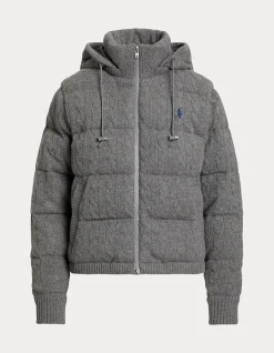CABLE-KNIT WOOL-CASHMERE PUFFER JACKET