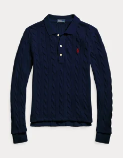 CABLE-KNIT COTTON LONG-SLEEVE POLO SHIRT