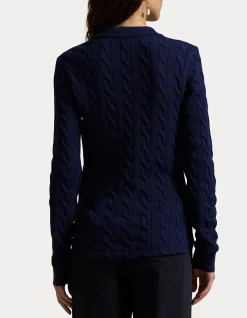 CABLE-KNIT COTTON LONG-SLEEVE POLO SHIRT