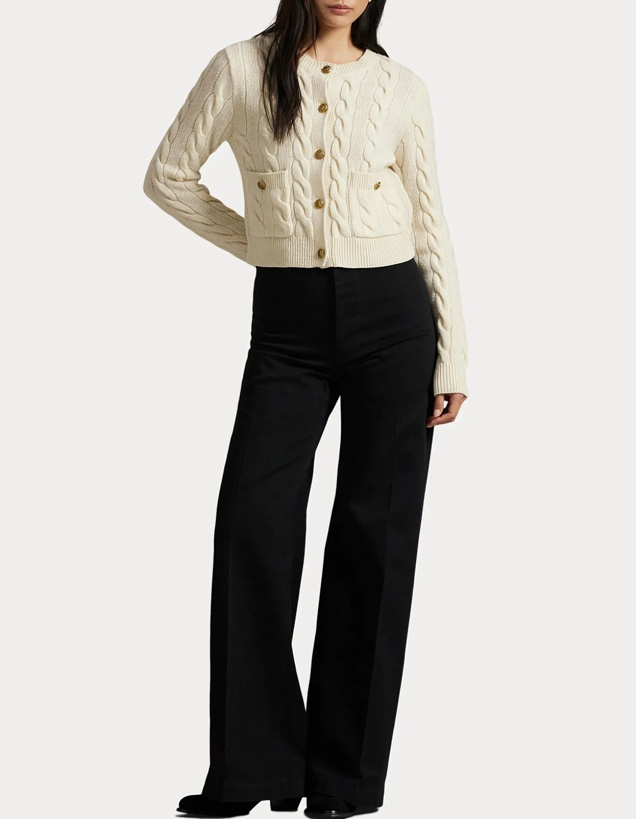 CABLE WOOL-CASHMERE CARDIGAN