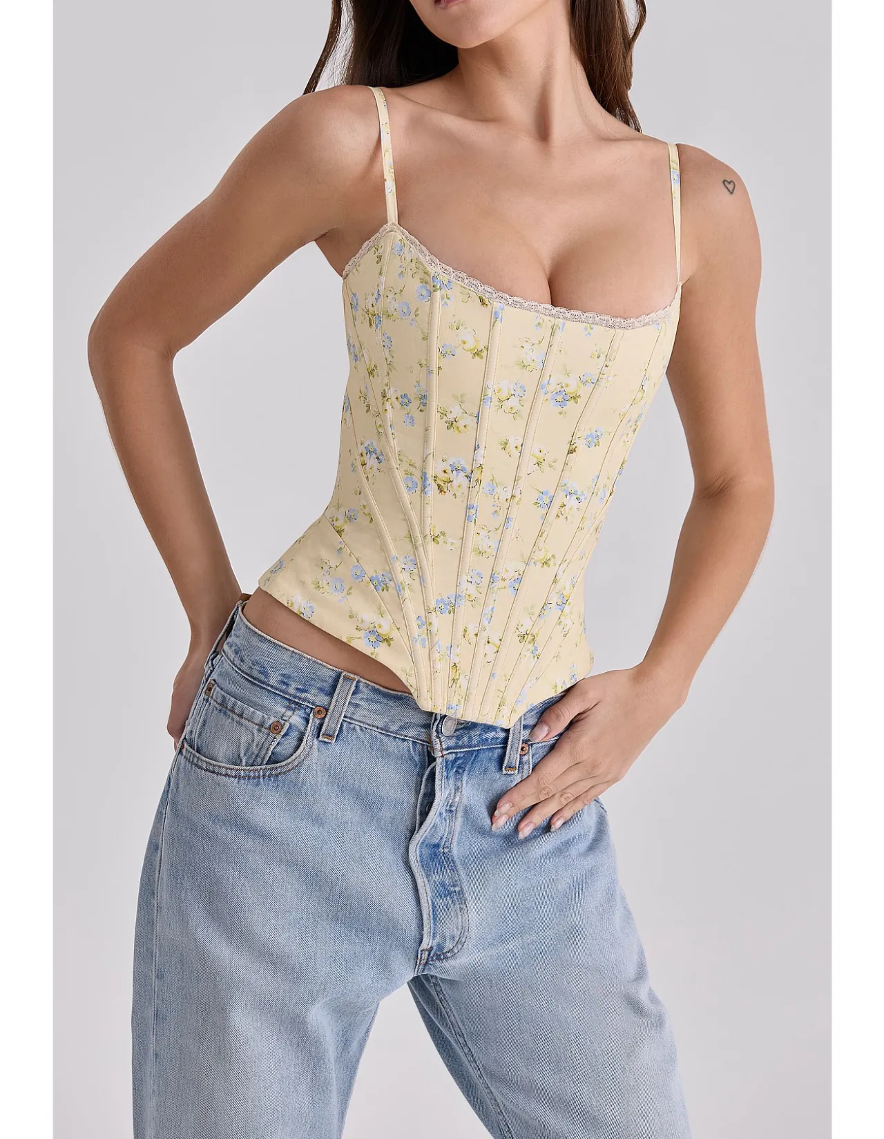 CADIE'FLORAL PRINT COTTON CORSET TOP