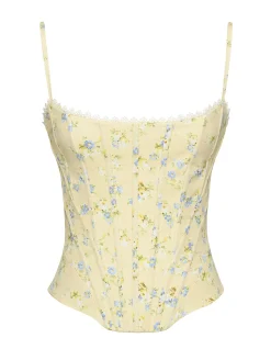 CADIE'FLORAL PRINT COTTON CORSET TOP