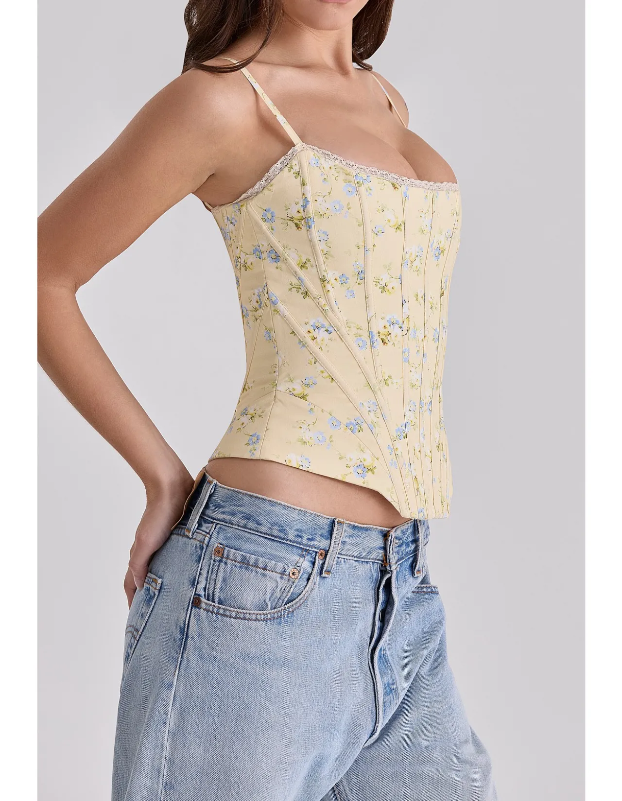 CADIE'FLORAL PRINT COTTON CORSET TOP