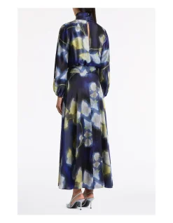 CALLA LILY SILK VISCOSE GATHERED SLEEVE DRESS
