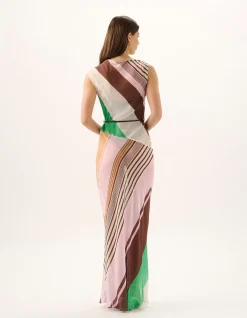 Capri Sheer Stripe Bias Cut Maxi Dress