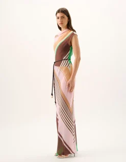 Capri Sheer Stripe Bias Cut Maxi Dress