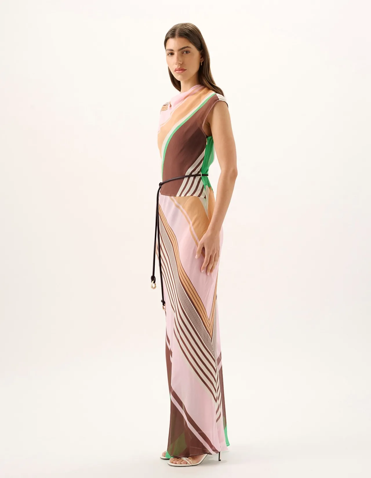 Capri Sheer Stripe Bias Cut Maxi Dress