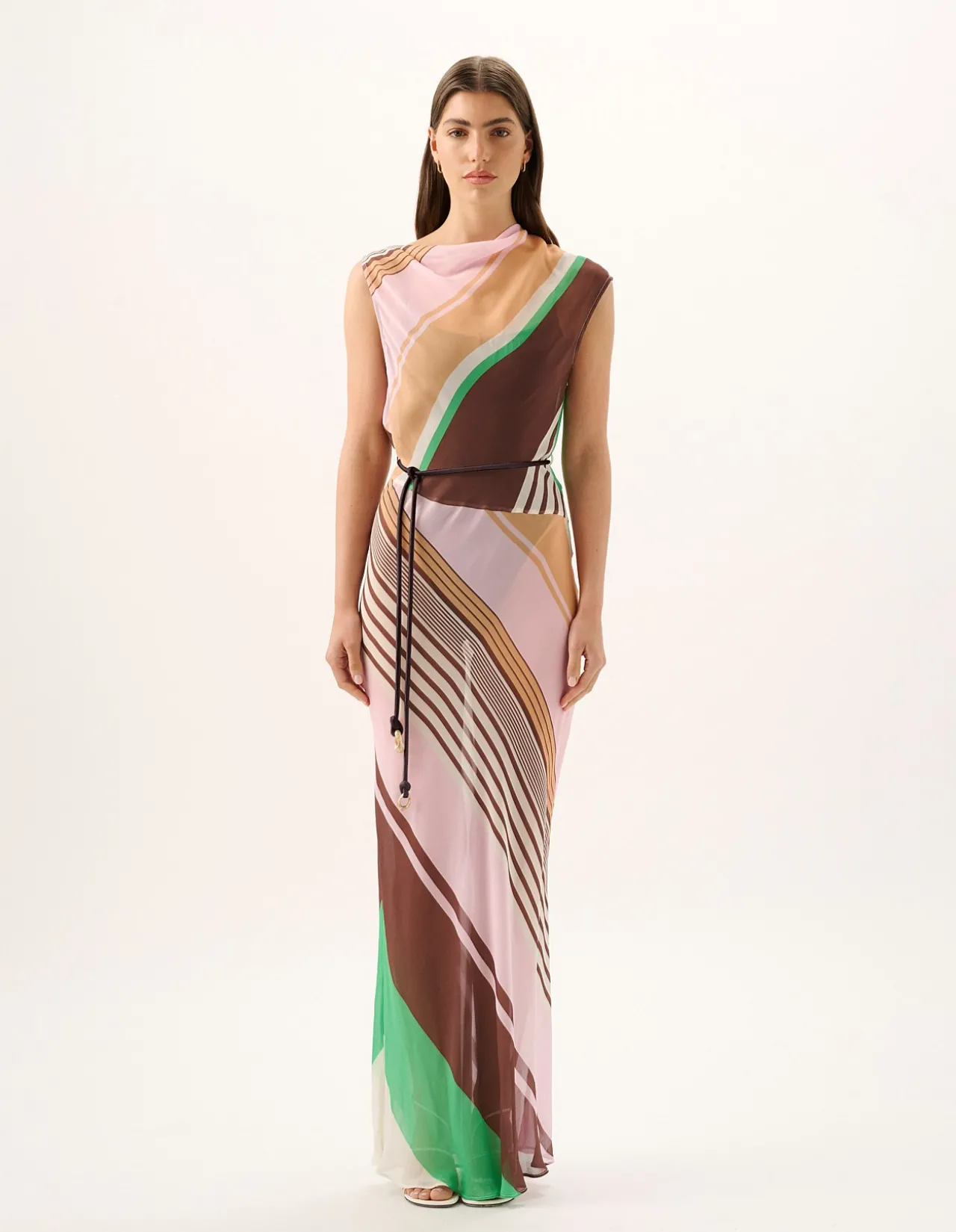 Capri Sheer Stripe Bias Cut Maxi Dress