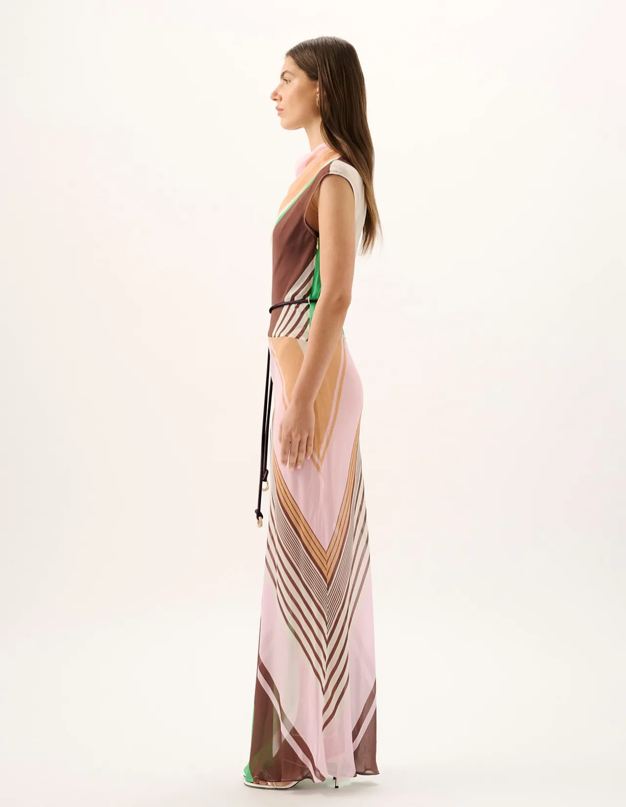 Capri Sheer Stripe Bias Cut Maxi Dress