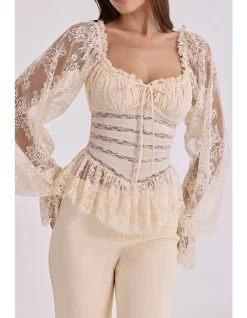 'CARA'LONG SLEEVE LACE TOP