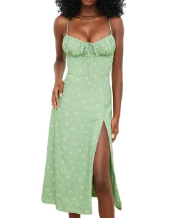 Carina Olive Floral Bustier Midi Dress