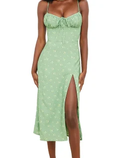Carina Olive Floral Bustier Midi Dress
